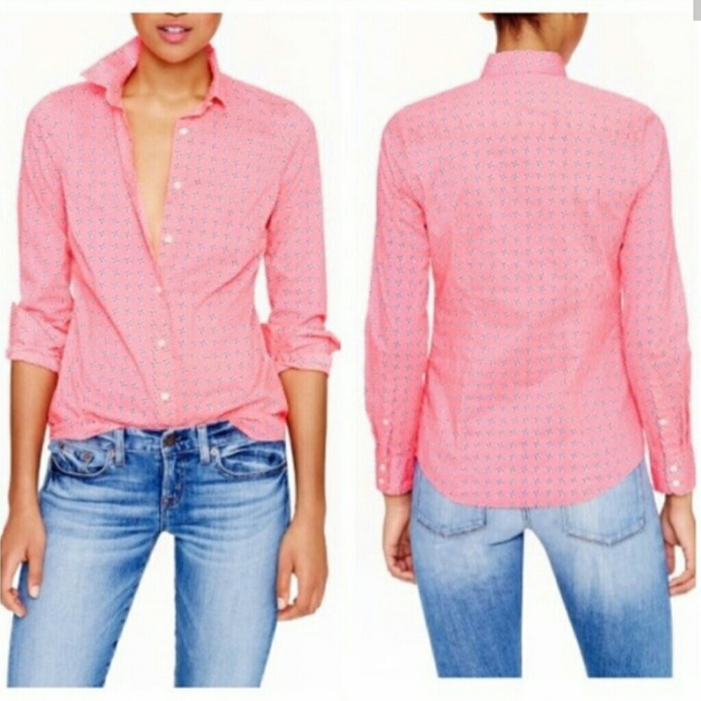 J.Crew Pink 100% Cotton Floral Shirt Size 8